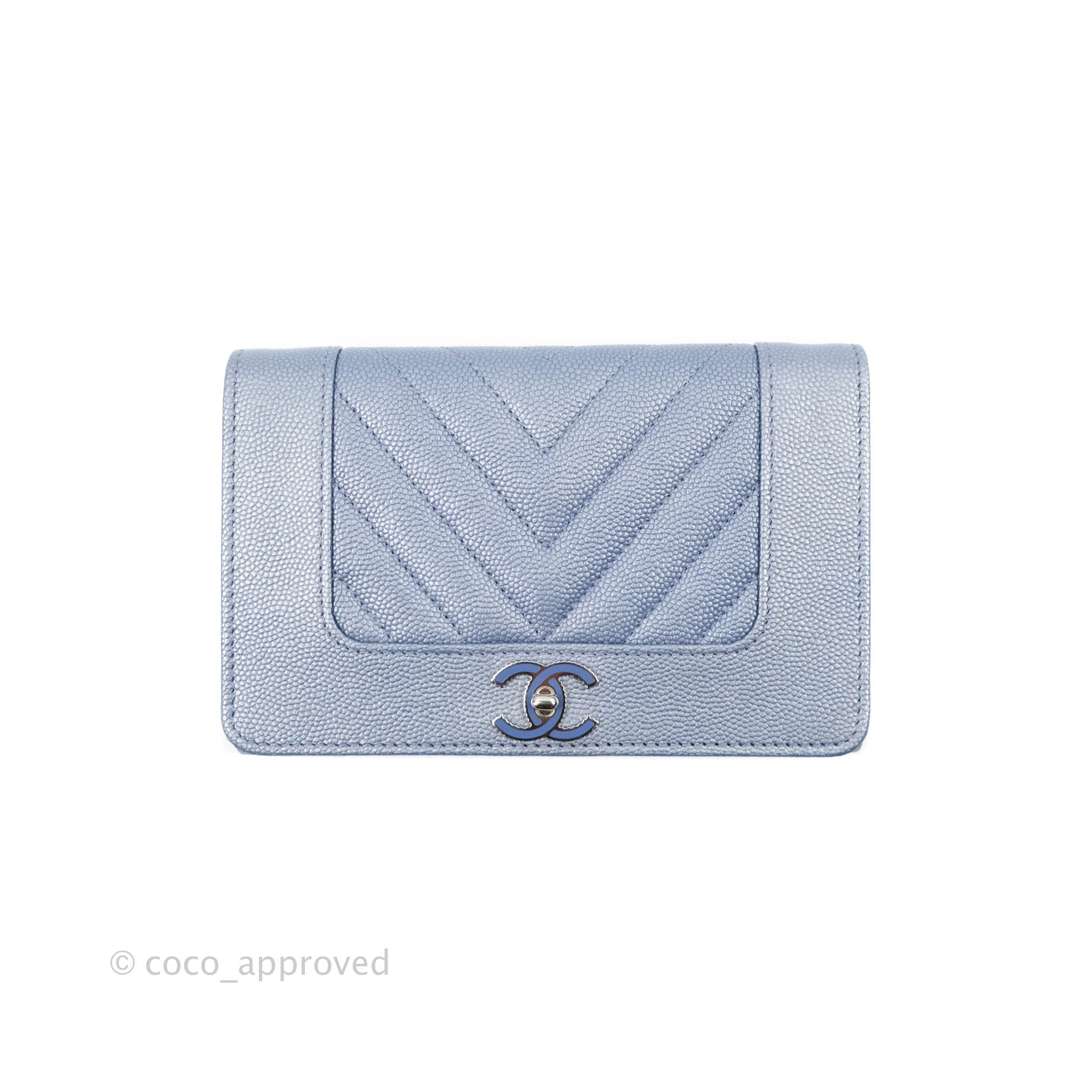 Chanel Chevron Mademoiselle Wallet in Iridescent Blue Caviar Leather with Silver Hardware - Luxury Women's Designer Wallet for Everyday Use & Special Occasions