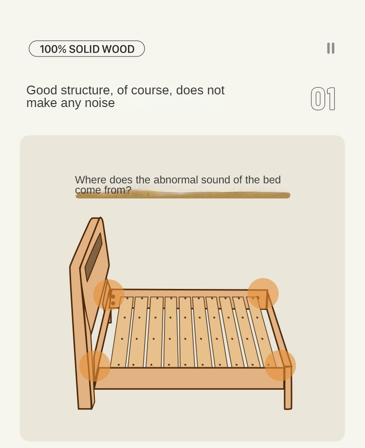 Solid Oak and Beech Wood Bed with Built-in LED Lights and Bookshelf - Modern Bedroom Furniture for Small Spaces, Lofts, and Studio Apartments
