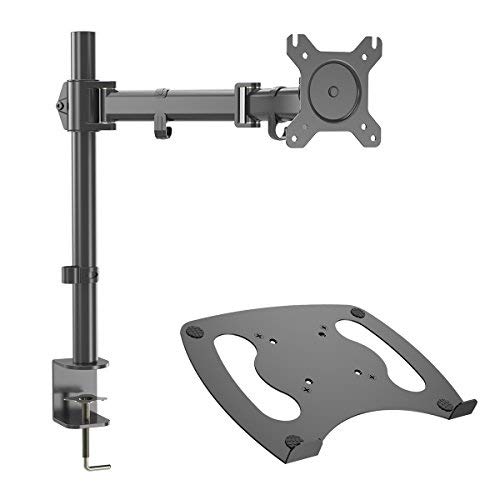 Gibbon Dual Monitor and Laptop Mount - Adjustable Height Full Motion Monitor Arm with Laptop Tray - Holds 27
