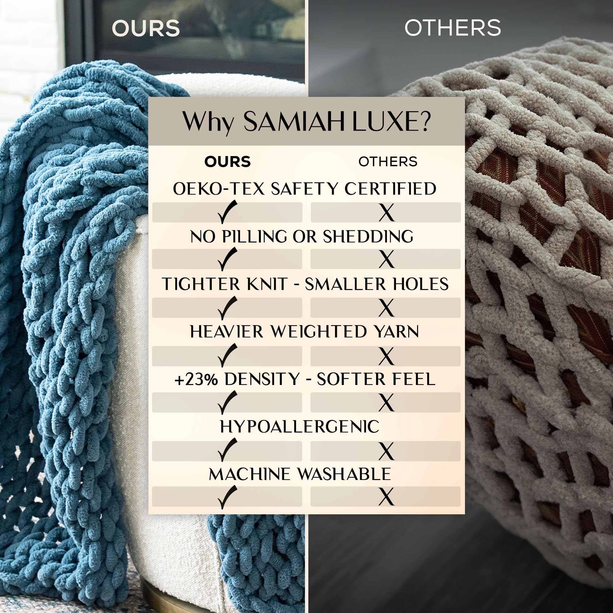 Samiah Luxe Chunky Knit Blanket Throw 50x60