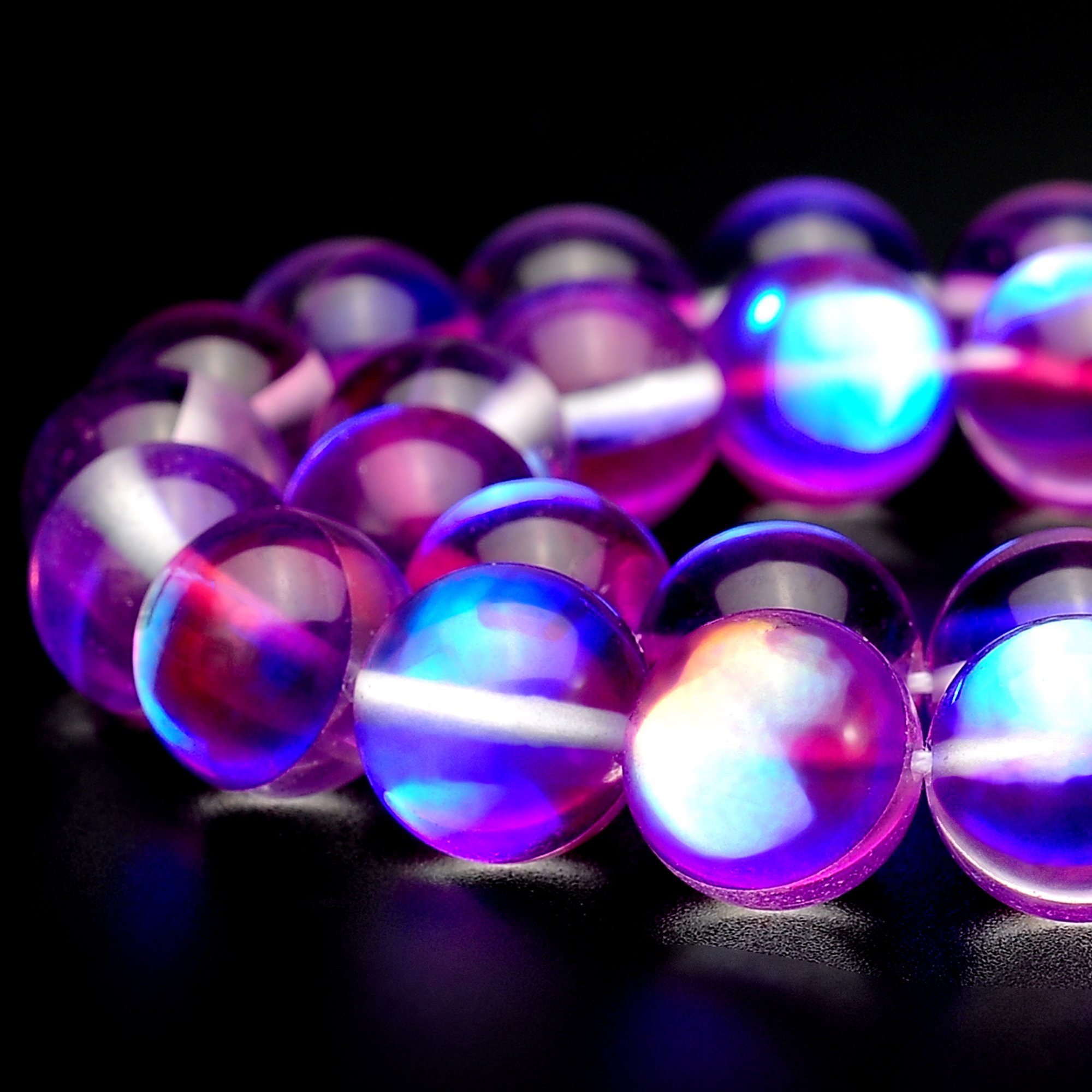 **Aura Iridescent Round Moonstone Crystal Glass Beads for Jewelry Making – 12mm Purple (1 Strand) – Perfect for Necklaces, Bracelets & DIY Crafts**