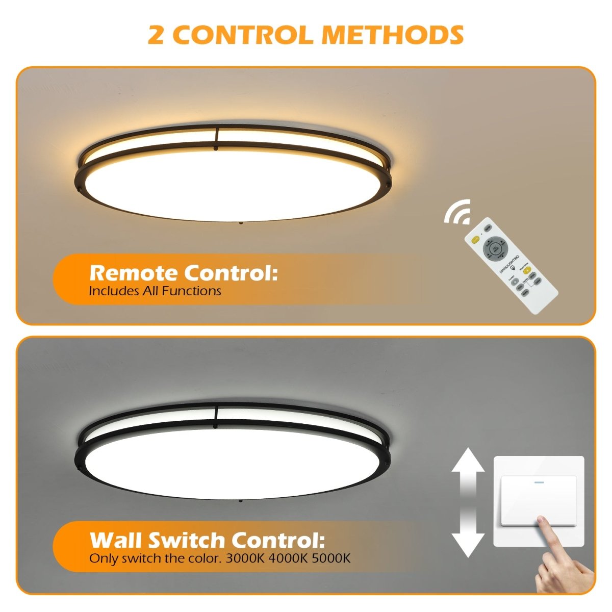 32-Inch Oval LED Ceiling Light Fixture - 65W Dimmable Flush Mount with Remote Control - 3000K/4000K/5000K Adjustable Color Temperature - Brushed Nickel Finish - Perfect for Bedroom, Living Room & Dining Room Lighting