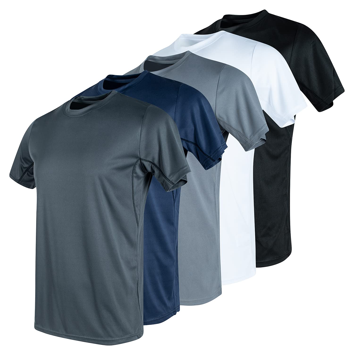 5 Pack Men's Gym Workout T-Shirts - Moisture Wicking Dri-Fit Athletic Shirts for Training & Fitness - Perfect for Gym, Running, and Sports Activities