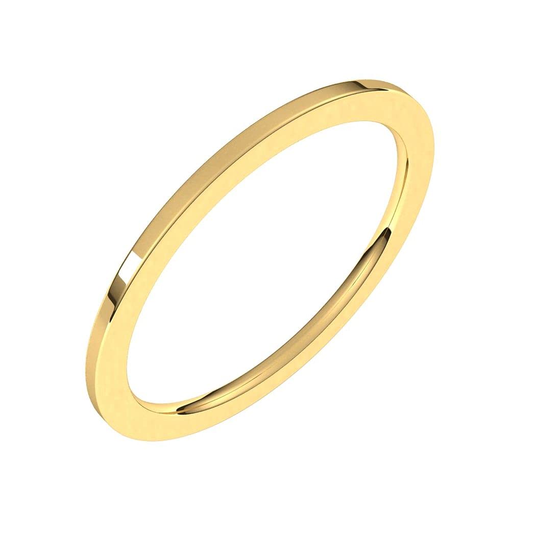 14K Yellow Gold 1mm Flat Comfort Fit Band Ring for Women - Size 4 5 5.5 6 6.5 7 9 9.5 11 12 - Elegant Minimalist Jewelry Gift for Her, Perfect for Weddings, Anniversaries & Everyday Wear