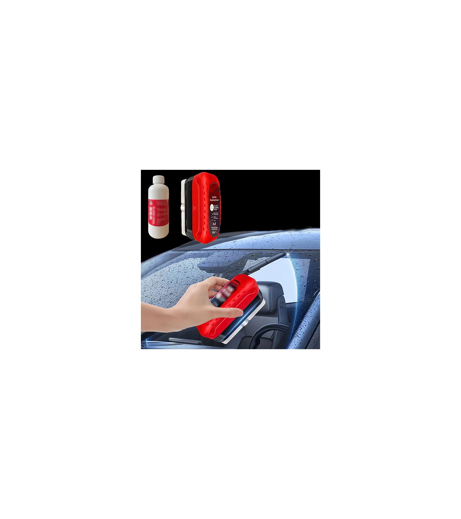 2025 Premium Car Glass Cleaner Kit - All-in-One Windshield Oil Film Remover & Hydrophobic Coating with Cleaning Brush (1 Brush, 4oz & 3.38oz Liquid) | Perfect for Car Windshields, Home Windows & Mirrors