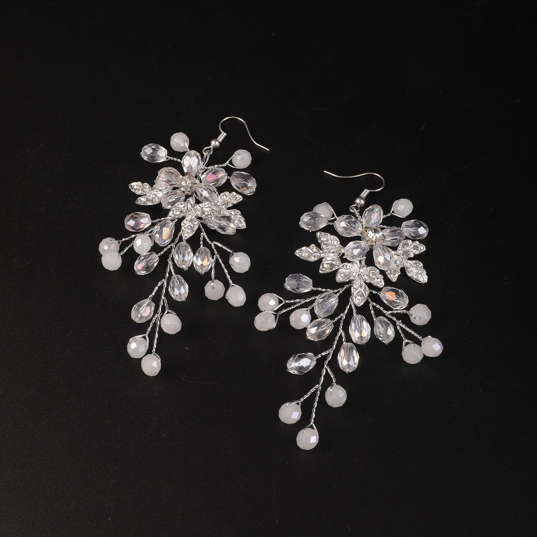 **Elegant Crystal Beaded Flower Earrings for Women - Silver Bridal Wedding Earrings for Bride, Bridesmaid & Prom - Perfect for Weddings, Parties & Special Occasions**
