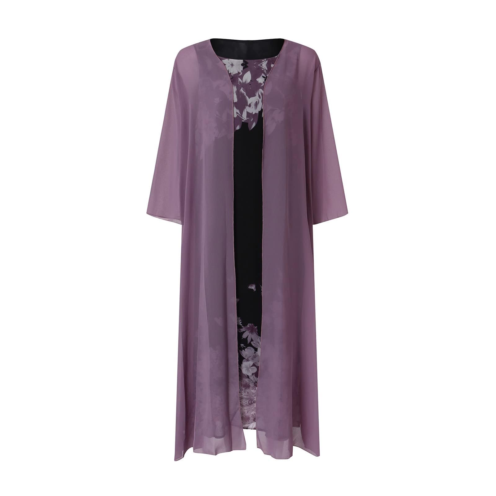 Women's Flowy Chiffon Floral Maxi Dress with Jacket 2-Piece Set - Summer Wedding Guest Dress & Cocktail Party Outfit - Perfect for Beach Vacations, Garden Parties & Formal Events