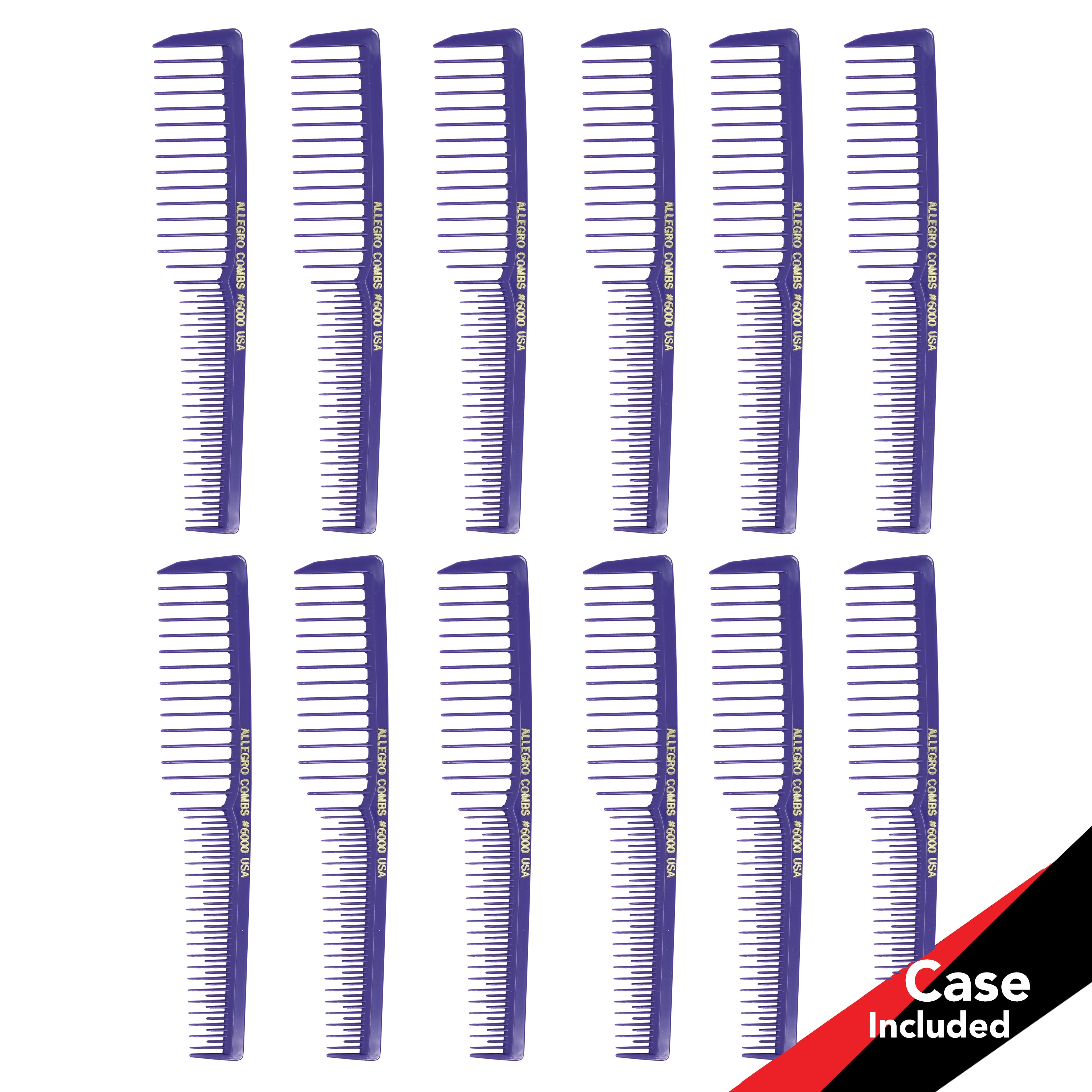 Allegro Combs #6000 Wide Tooth Teasing Vented Hair Comb - 12 Pack for Styling, Detangling & Volumizing - Perfect for Salons, Home Use & Travel
