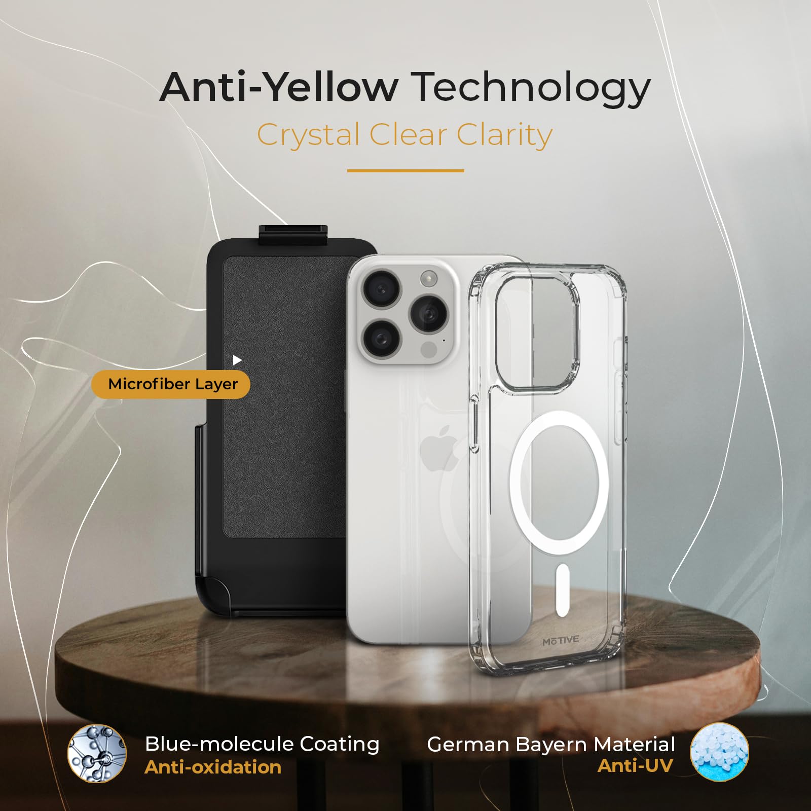 MOTIVE Ultra Strong Magnetic Clear iPhone 15 Pro Max Case with Belt Clip - Magsafe Compatible, Military Grade Drop Protection, Slim Protective Cover for iPhone 15 Pro Max 6.7