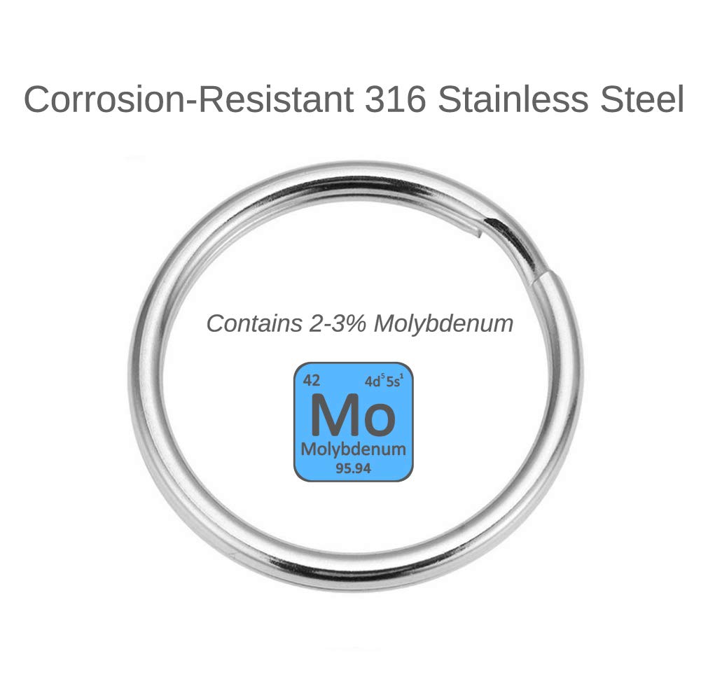 Premium 316 Marine Grade Stainless Steel Key Ring - Heavy Duty Split Ring Keychain for Scuba Gear, BCD Attachment, Boat Keys & Outdoor Equipment (20mm x5 + 30mm x5) - Ideal for Diving, Sailing, Fishing & Adventure Activities