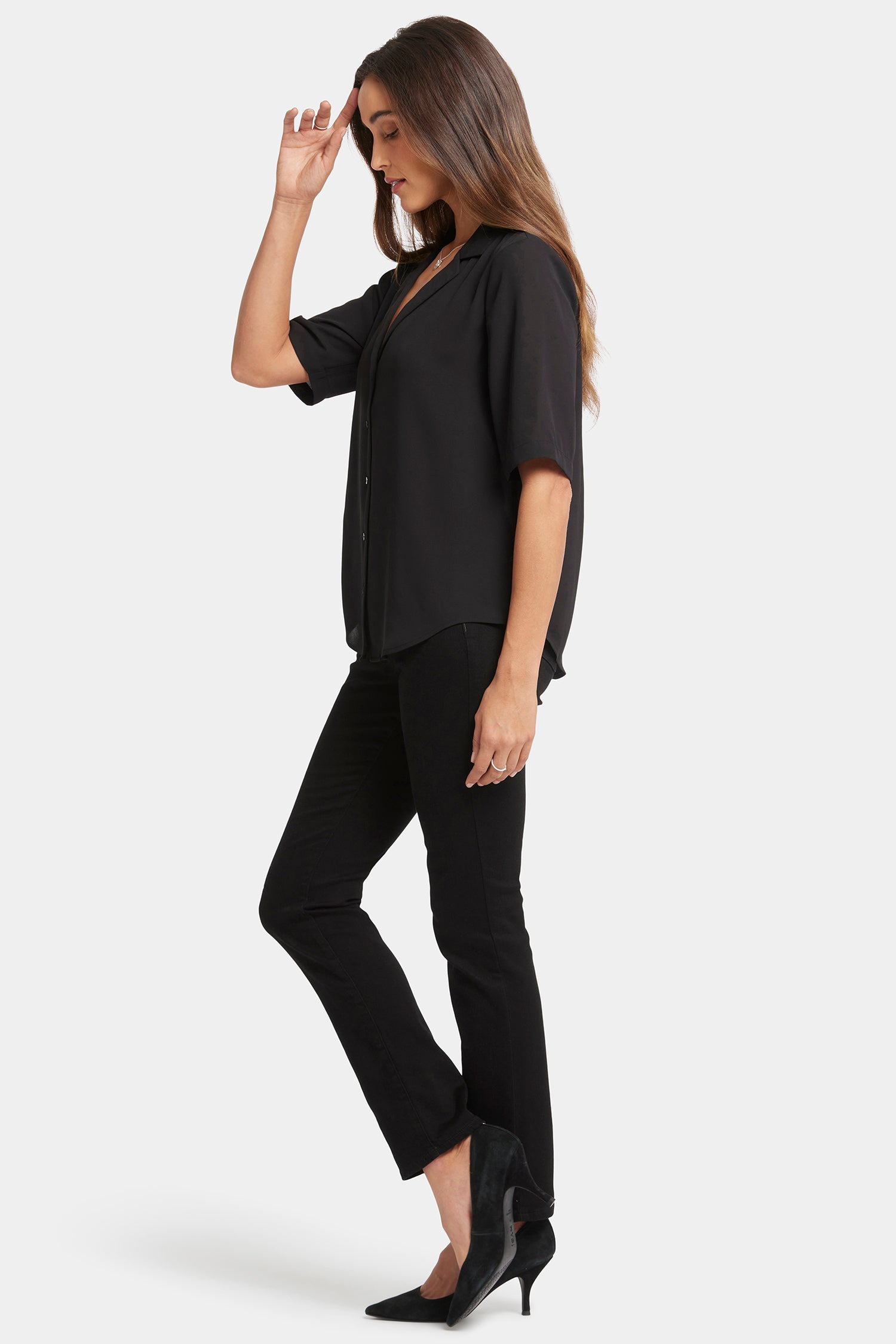 Gabrielle Women's Short Sleeve Blouse - Black Top for Casual Wear, Office & Date Night Outfits