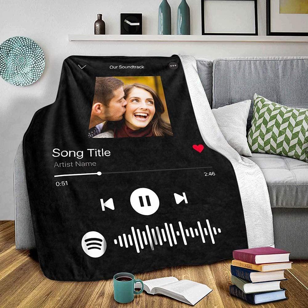 Custom Photo Blanket with Spotify Code - Personalized Fleece Throw Blanket 30x40 - Soft & Cozy for Baby, Adult, Bedroom Decor - Perfect Birthday, Wedding Gift - Great for Strollers, Couches & Gifts