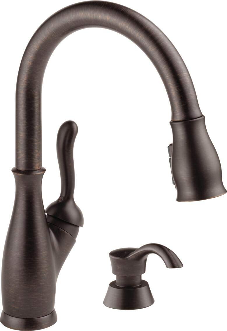 DELTA Faucet Leland Pull Down Kitchen Faucet with Soap Dispenser - Single Handle Venetian Bronze Sprayer for Modern Kitchen Sinks | Perfect for Cooking, Washing Dishes & Food Prep