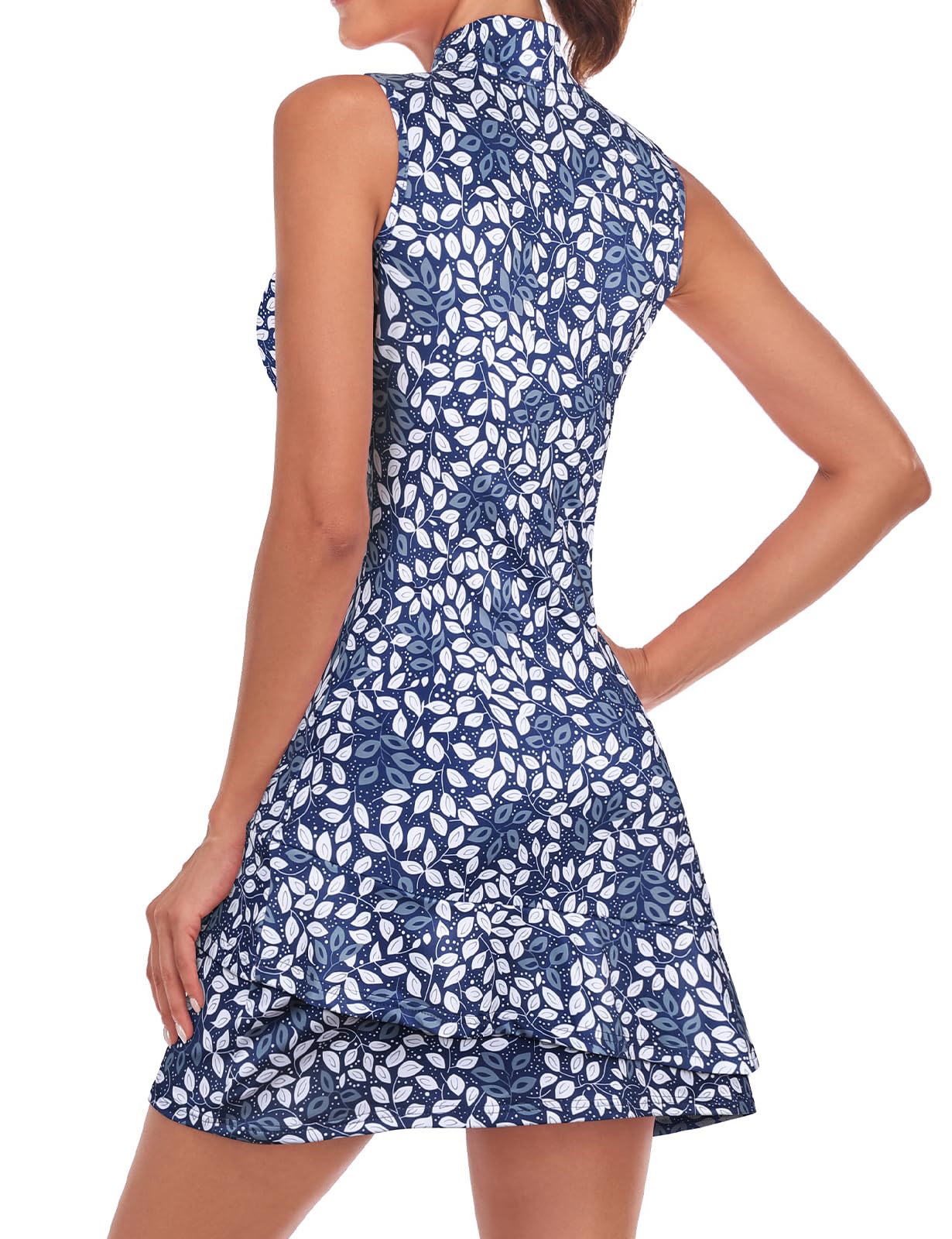 Viracy Women's Sleeveless Tennis Dress with Built-in Shorts & Pockets - Ruffle Zip-Up Stand Collar Golf Outfit for Tennis, Golf & Casual Wear