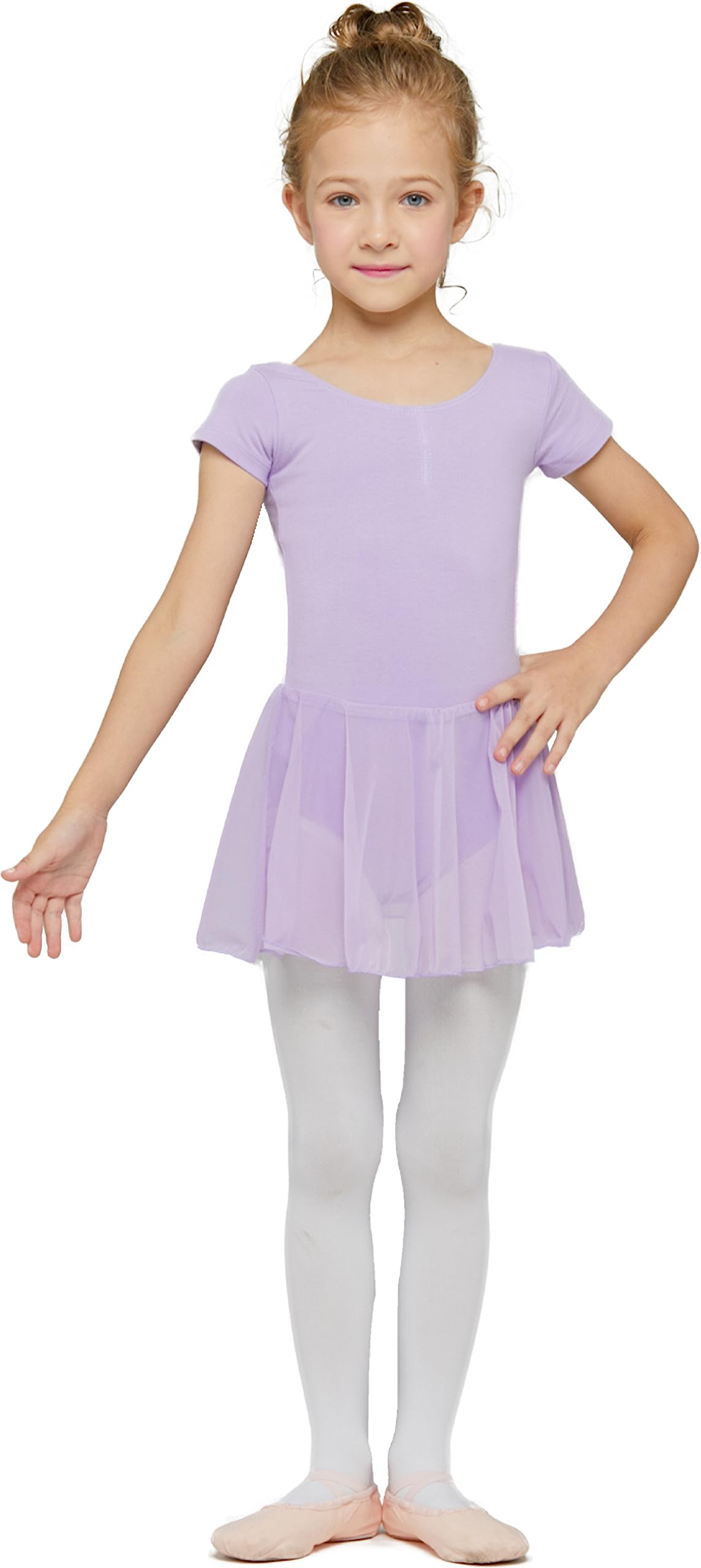 MDNMD Toddler Ballet Leotard with Skirt - Girls Dance Leotard & Tutu Outfit for Ballet, Gymnastics, Recital - Classic Short Sleeve Ballerina Dress for Toddler Dance Class & Performance