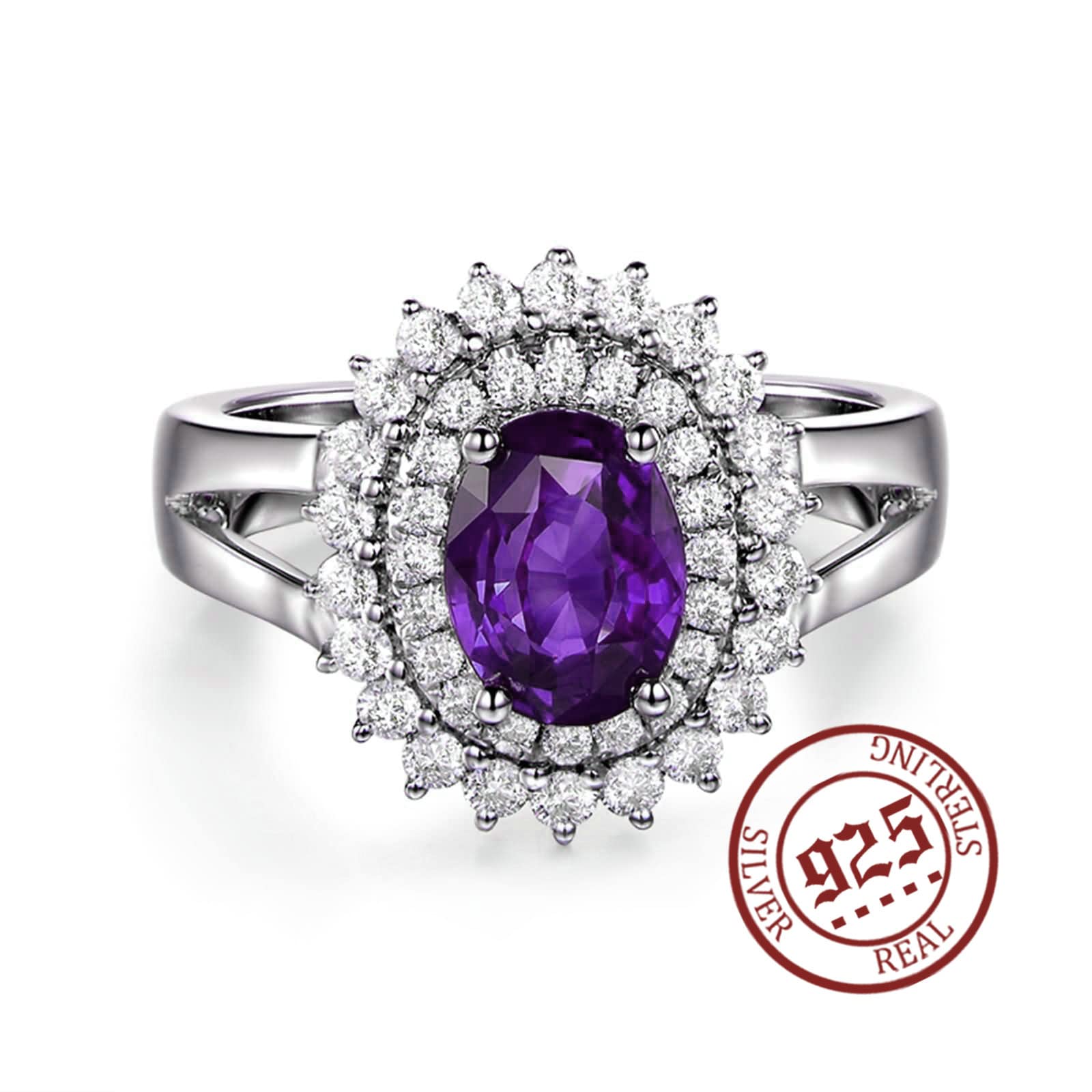 Aienid Sterling Silver Wedding Band for Women - Oval Amethyst Promise Ring, Elegant Engagement & Anniversary Jewelry Gift for Her - Perfect for Weddings, Proposals & Special Occasions