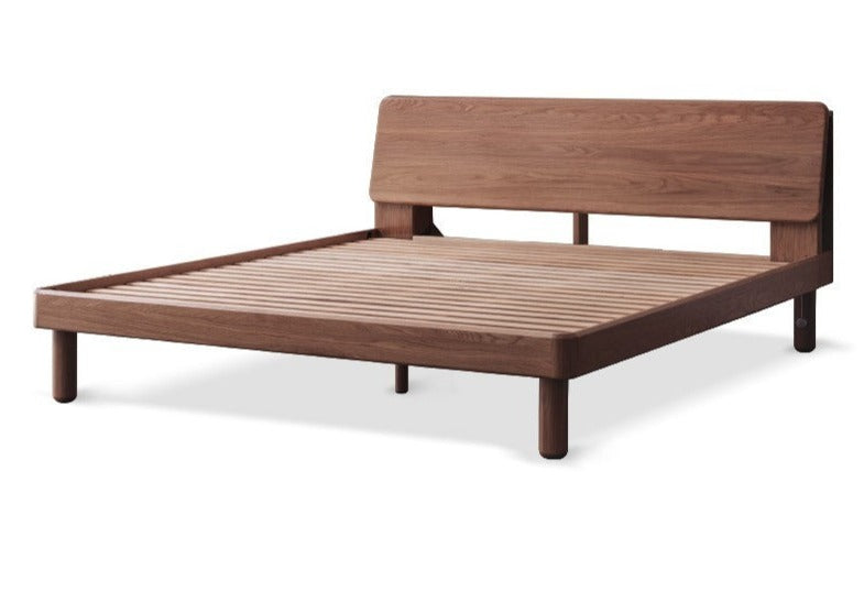 Solid Oak Wood Platform Bed with Bookshelf Headboard - Modern Bedroom Furniture for Small Spaces & Cozy Reading Nook