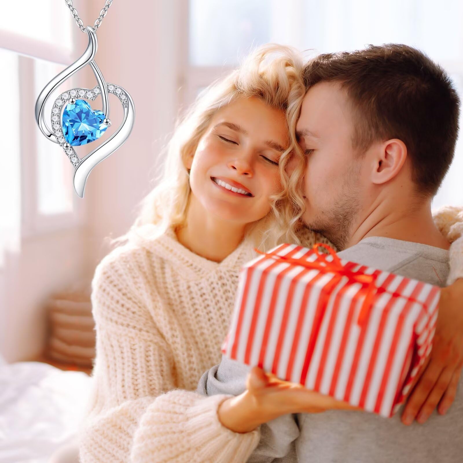 925 Sterling Silver Birthstone Heart Necklace for Women - Personalized Anniversary Birthday Gift for Wife Mom Sister - Perfect for Valentine's Day, Mother's Day & Special Occasions
