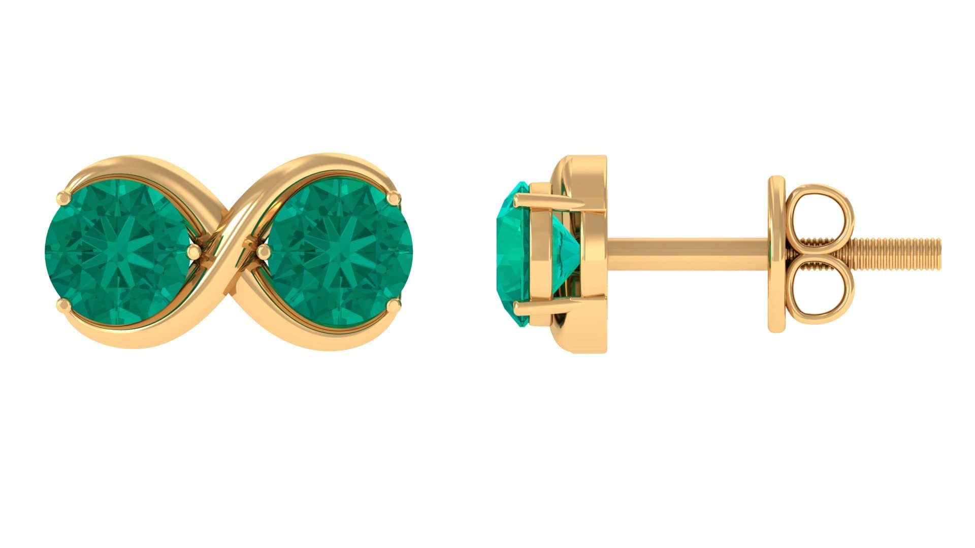 Emerald Stud Earrings for Women - 14K Solid Gold Minimalist Infinity Earrings | Elegant Everyday Jewelry for Work, Parties & Gifts