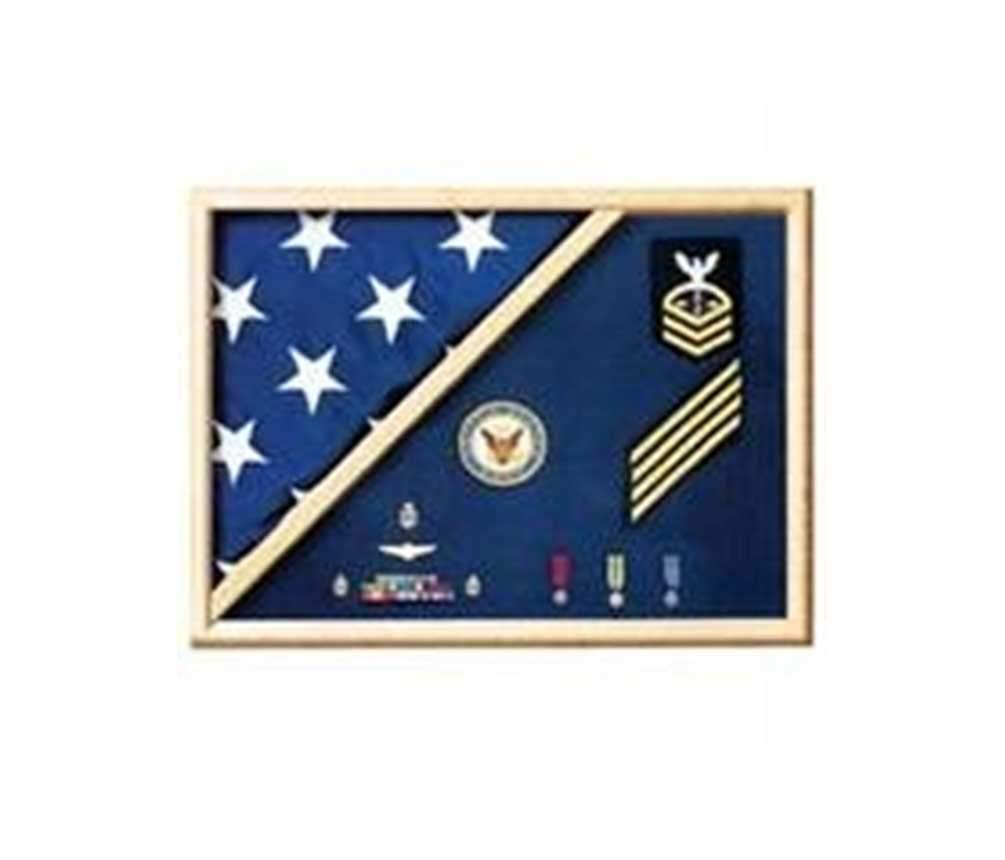 Military Shadow Box Display Case for Medals & Flags - Navy Blue Velvet Backing - Perfect for Veterans, Retirement Gifts & Home Decor