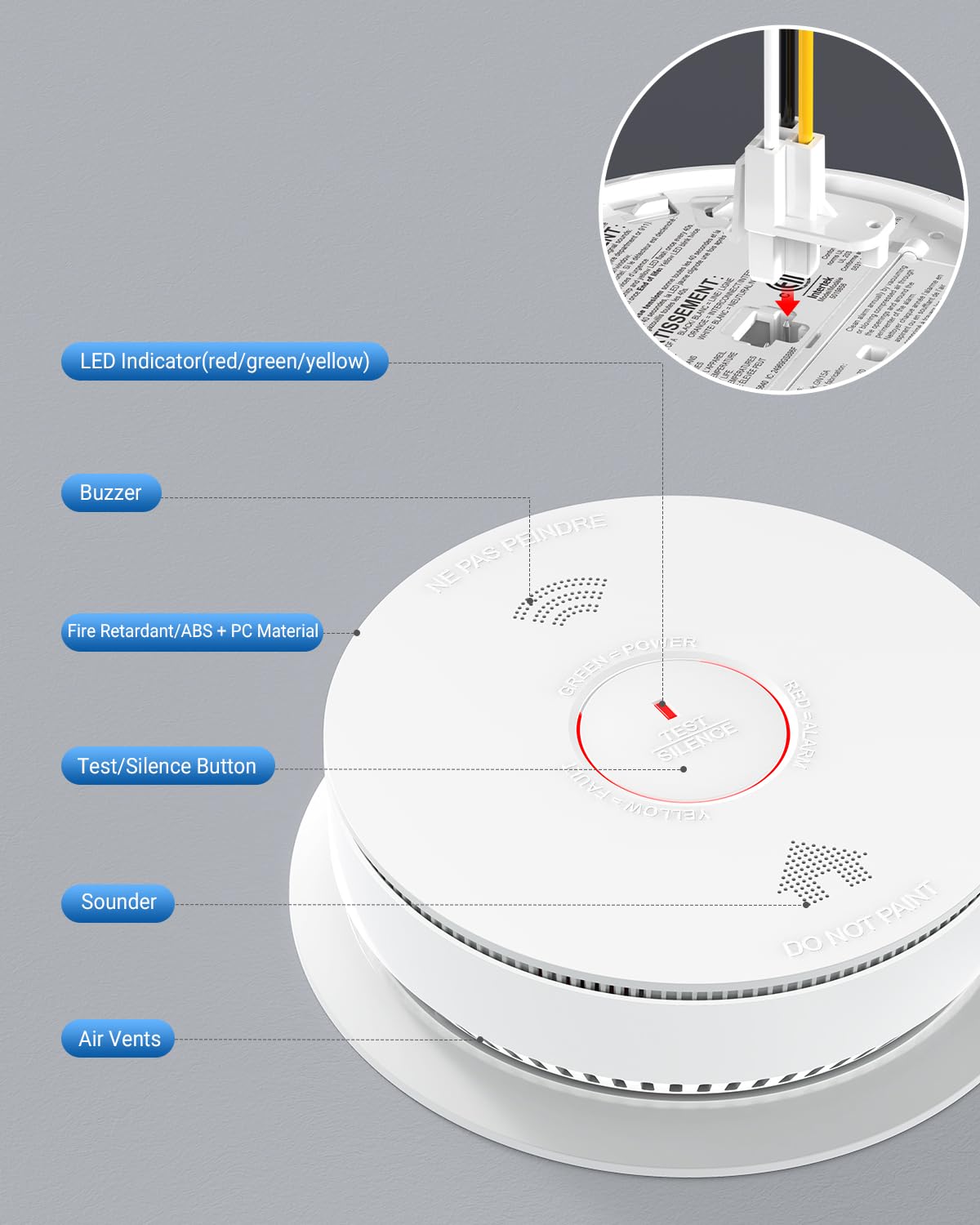 SITERWELL Hardwired Smoke and Carbon Monoxide Detector Combo - 2-in-1 Smoke & CO Alarm with Voice Alert, Self-Check Feature & Battery Backup (5 Pack) - Ideal for Home Safety, Office Protection, and Commercial Building Security