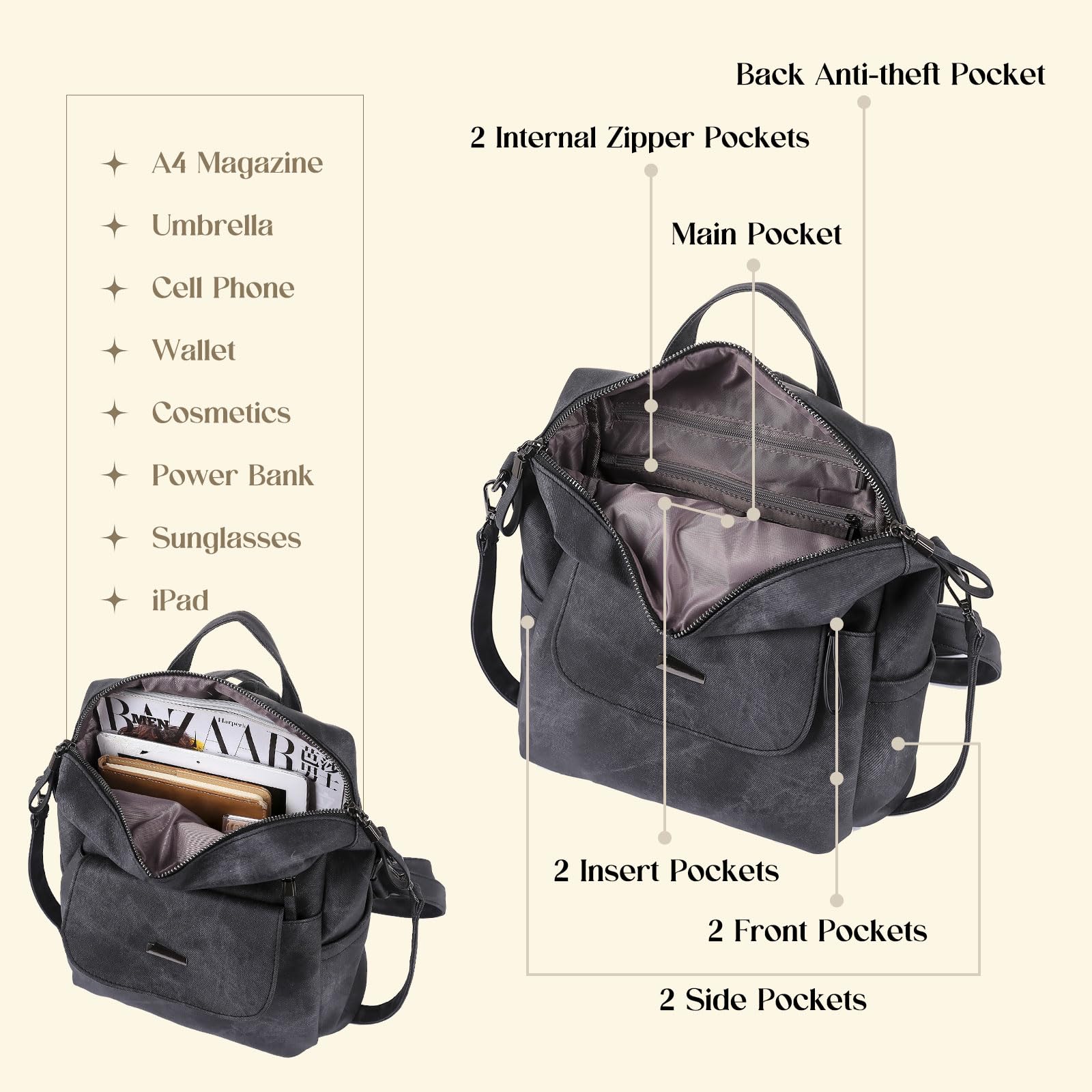 Stylish Women's Leather Backpack Purse - Small Waterproof Anti-Theft Shoulder Bag & Handbag for Daily Commute, Travel & Shopping