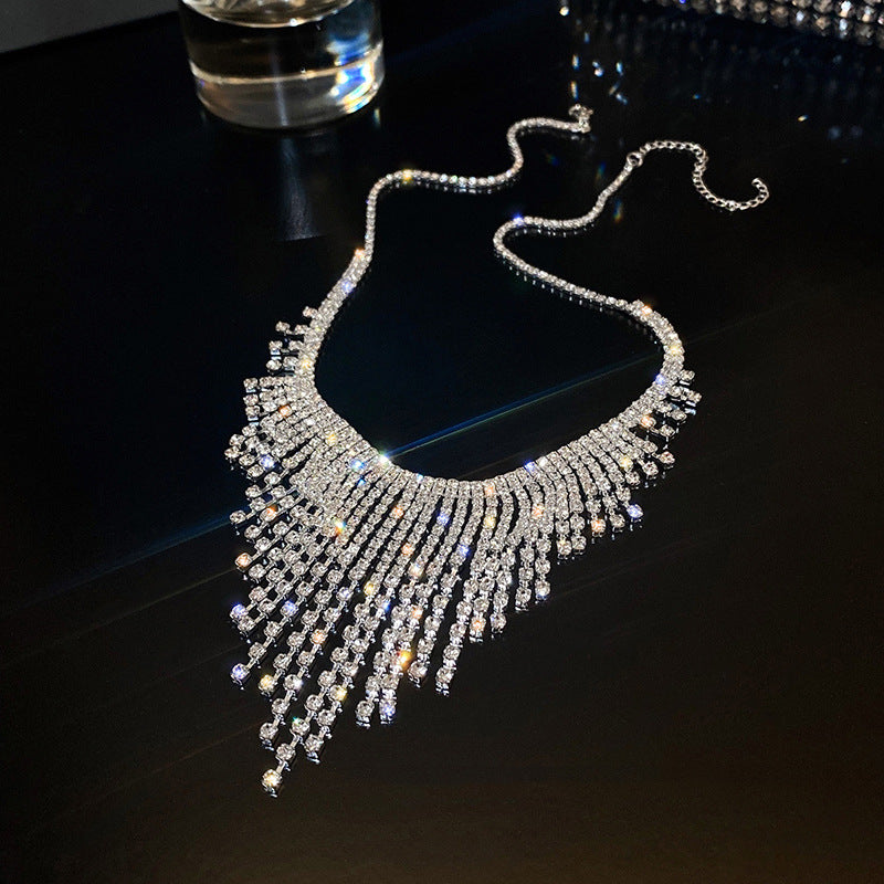 Sparkly Zircon Tassel Waterfall Necklace for Women - Elegant Dinner Party Jewelry | HN1207 | Perfect for Evening Gala, Wedding, Prom & Special Occasions