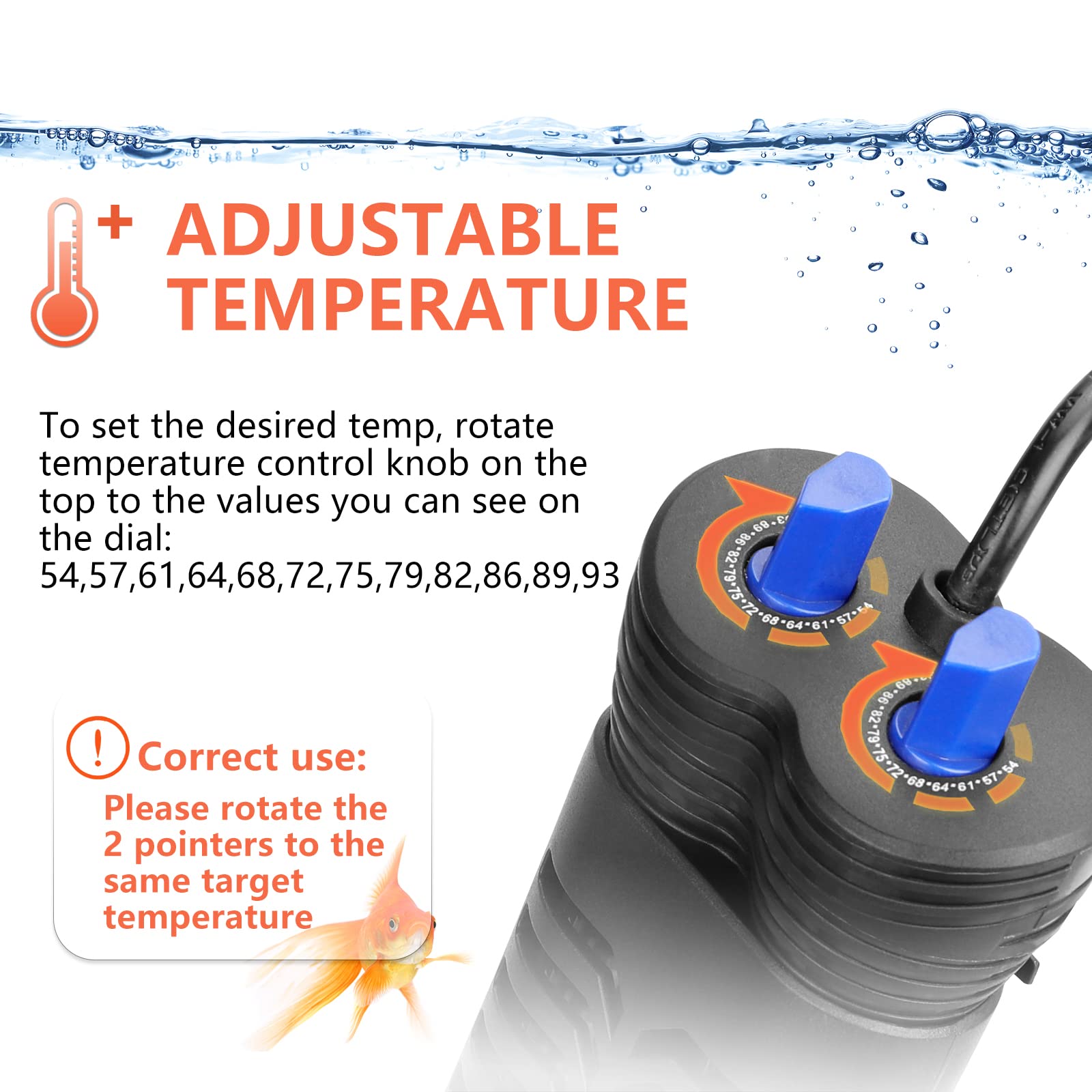 600W/800W Submersible Aquarium Heater with Adjustable Thermostat - Dual Heating Fish Tank Heater for Freshwater & Saltwater (60-220 Gallon) - Perfect for Home Aquariums, Ponds & Large Tanks