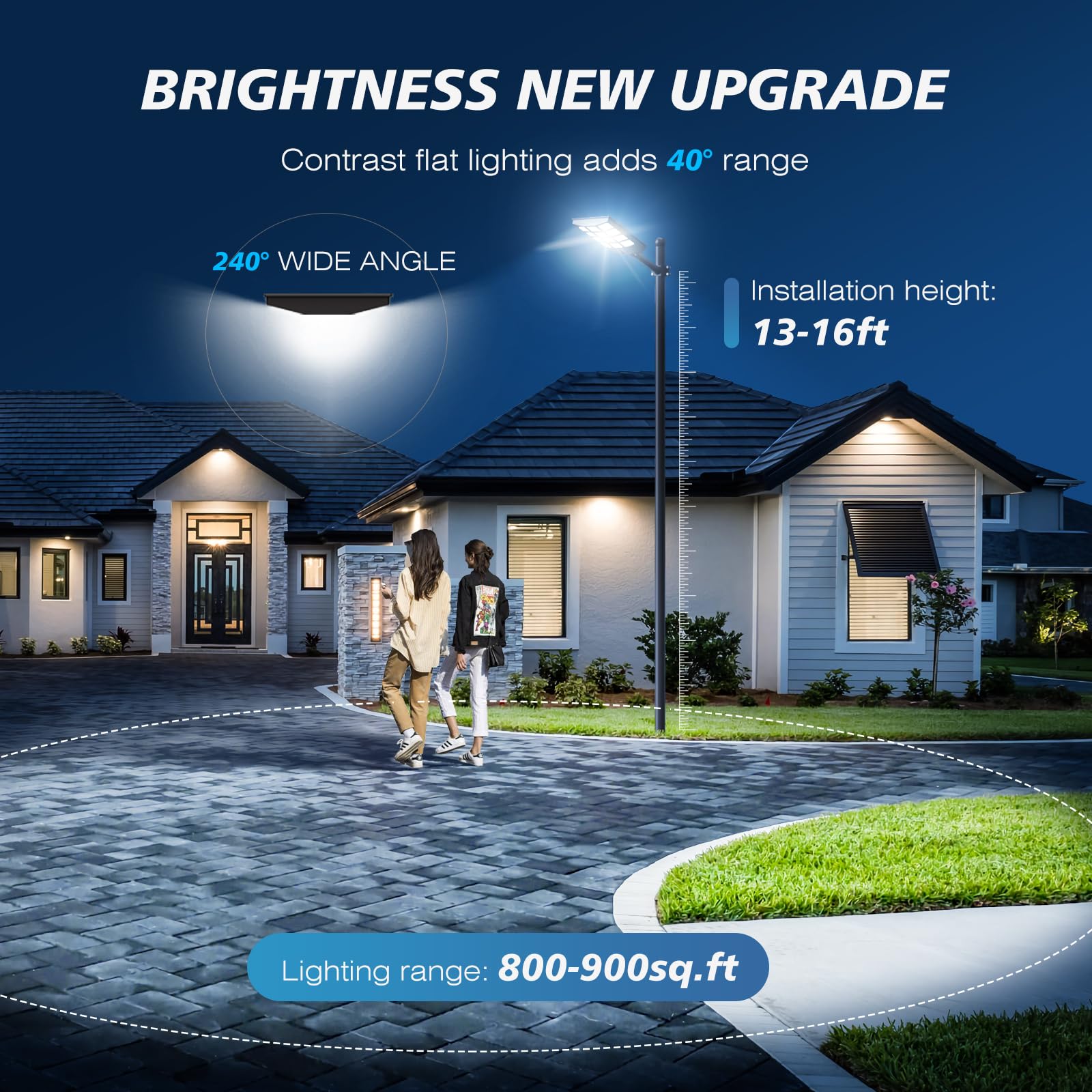3000W Solar Street Lights Outdoor - 6500K Bright White Wide Angle Solar Powered Motion Sensor Lights, IP66 Waterproof Dusk to Dawn Flood Lights for Commercial Parking Lots, Yards, Pathways (2 Pack) - Ideal for Security Lighting, Garden Illumination and Driveway Lighting
