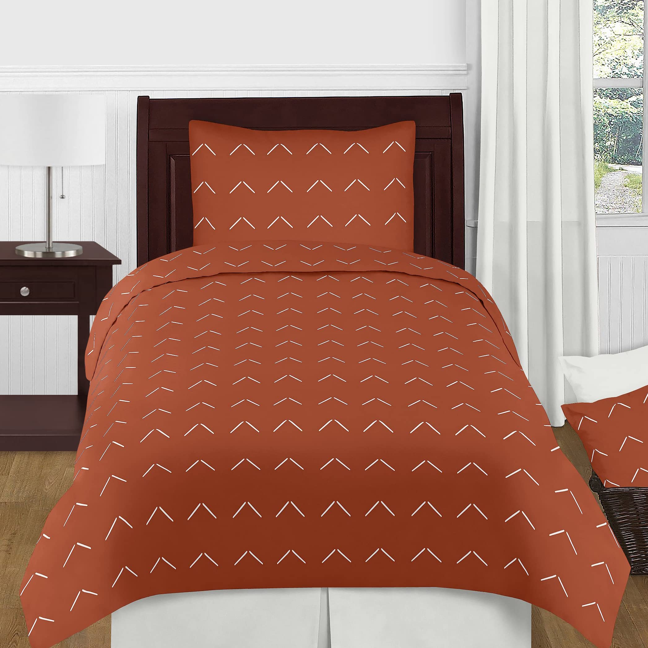 Sweet Jojo Designs Boho Arrow Twin Bedding Set for Kids - 4 Piece Comforter Set in Ivory, Burnt Orange & Rust - Farmhouse Southwest Shabby Chic Bohemian Style | Perfect for Nursery, Kids Room & Guest Bedroom Decor