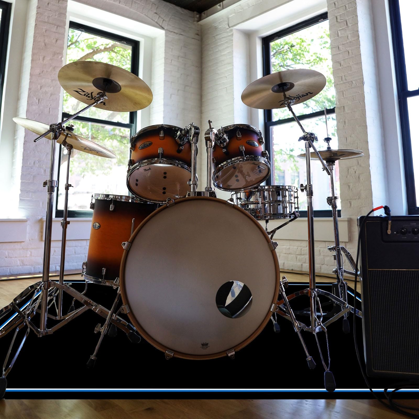 6x6.6Ft Drum Rug - Non-Slip Drum Mat Pad with Tightly Woven Fabric & Soundproof Design for Electronic/Jazz Drum Kits - Perfect Drum Accessories Gift for Drummers (K-Blue) - Ideal for Home Studios, Practice Rooms & Live Performances