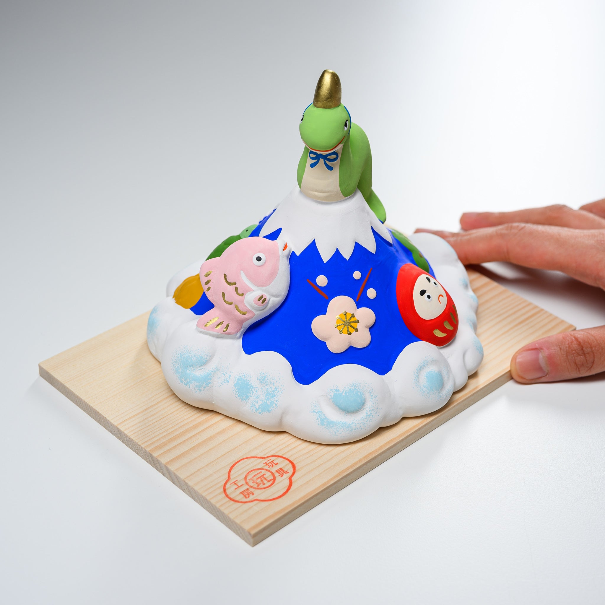Seto Ware Lucky Fortune Snake of Mount Fuji - Japanese Traditional Good Luck Charm Decoration for Home, Office & Feng Shui