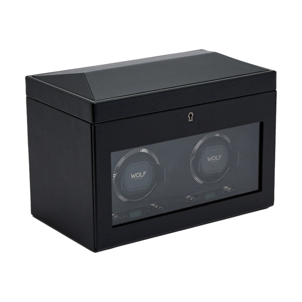 Premium British Racing Double Watch Winder with Storage Box - Black | Automatic Watch Winder for Men & Women | Perfect for Luxury Watch Collection & Travel
