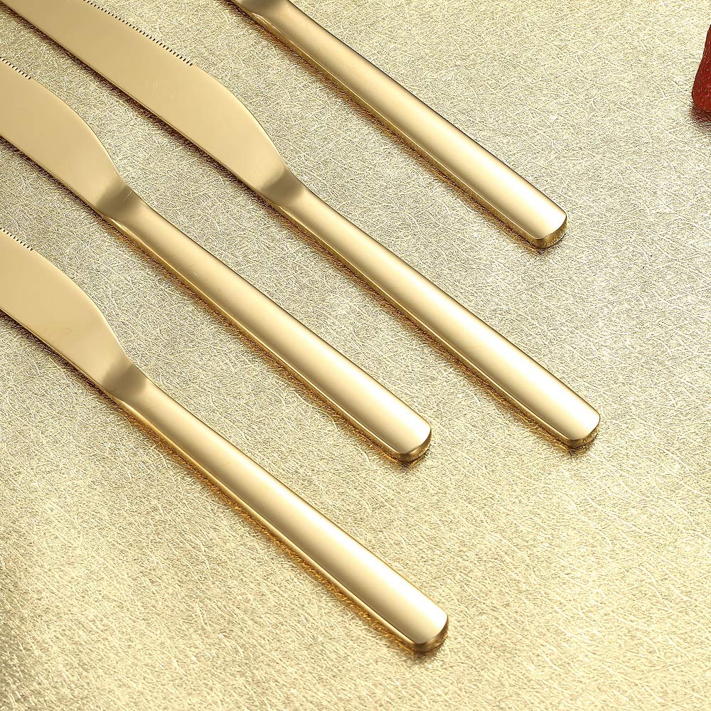 Premium 12-Piece Gold Steak Knives Set - 6 Stainless Steel Dinner Knives & 6 Forks - Dishwasher Safe Cutlery Set for 6 People - Elegant Shiny Gold Finish - Perfect for Dinner Parties, BBQs & Formal Dining