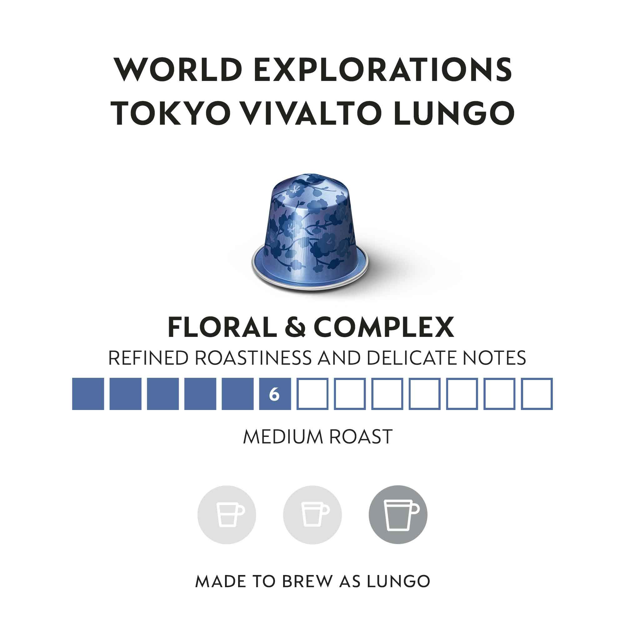 Nespresso OriginalLine Tokyo Vivalto Lungo Medium Roast Coffee Pods - 50 Count Capsules for Espresso & Lungo | Perfect for Home & Office Coffee Brewing