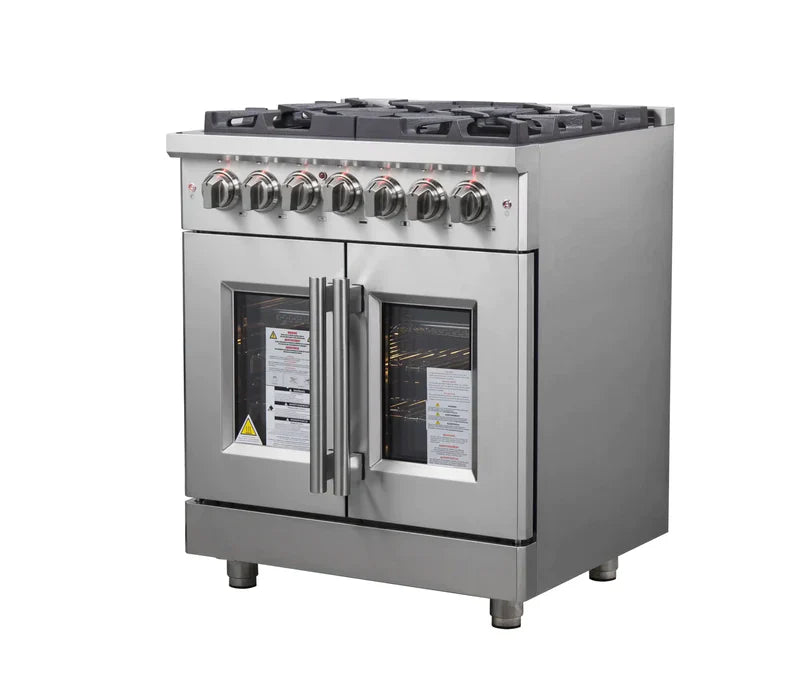 FORNO Massimo 30 Inch Freestanding Dual Fuel Range with French Doors - Stainless Steel FFSGS6325 | Professional Gas & Electric Oven for Home Cooking, Baking & Entertaining
