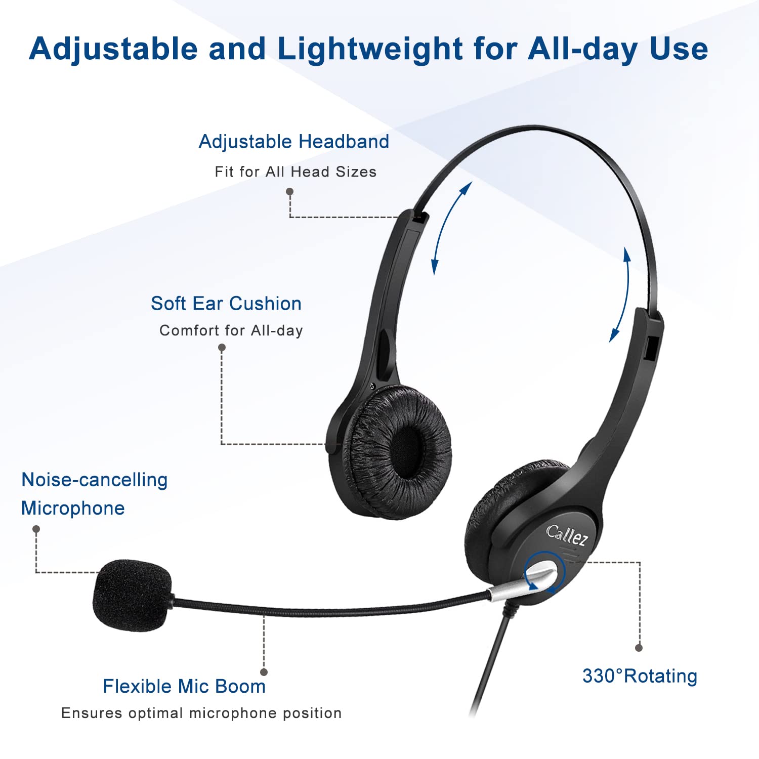 Noise Cancelling RJ9 Phone Headset with Binaural Design - Compatible with Yealink T46S, T42S, T48S, T41S, T27G, T20P, T21P, Avaya 1608, 9608, 9611, Grandstream GXP2170, 2135, Snom - Ideal for Office Calls, Customer Service & Remote Work