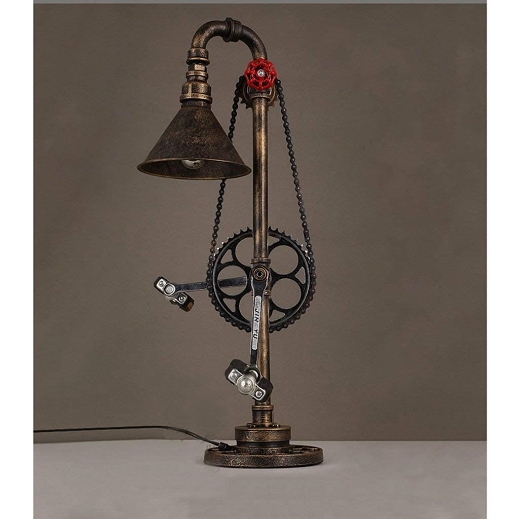 Vintage Industrial Table Lamp - Retro Iron Metal Pipe & Chain Design for Living Room, Bedroom, Study, Restaurant Decor - Adjustable Desk Lamp for Cozy Reading & Ambient Lighting