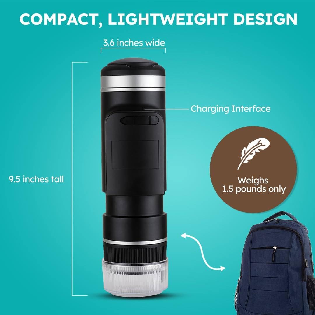 Portable Mini Espresso Machine with USB Charging - Compact Travel Coffee Maker for Camping, Hiking, RV & Office Use | Perfect for Outdoor Adventures & Workspaces