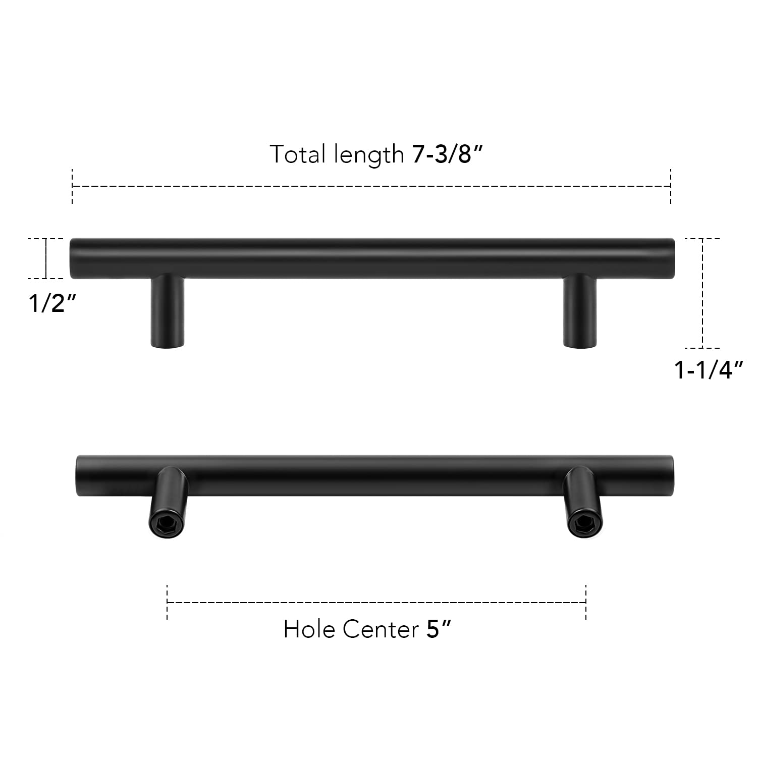 Home Expert 25 Pack 7.38'' Matte Black Cabinet Pulls - Stainless Steel Kitchen Cabinet Handles (7-3/8 Inch Length, 5 Inch Hole Center) - Durable Drawer Pulls for Modern Kitchens, Bathrooms & Furniture Upgrades