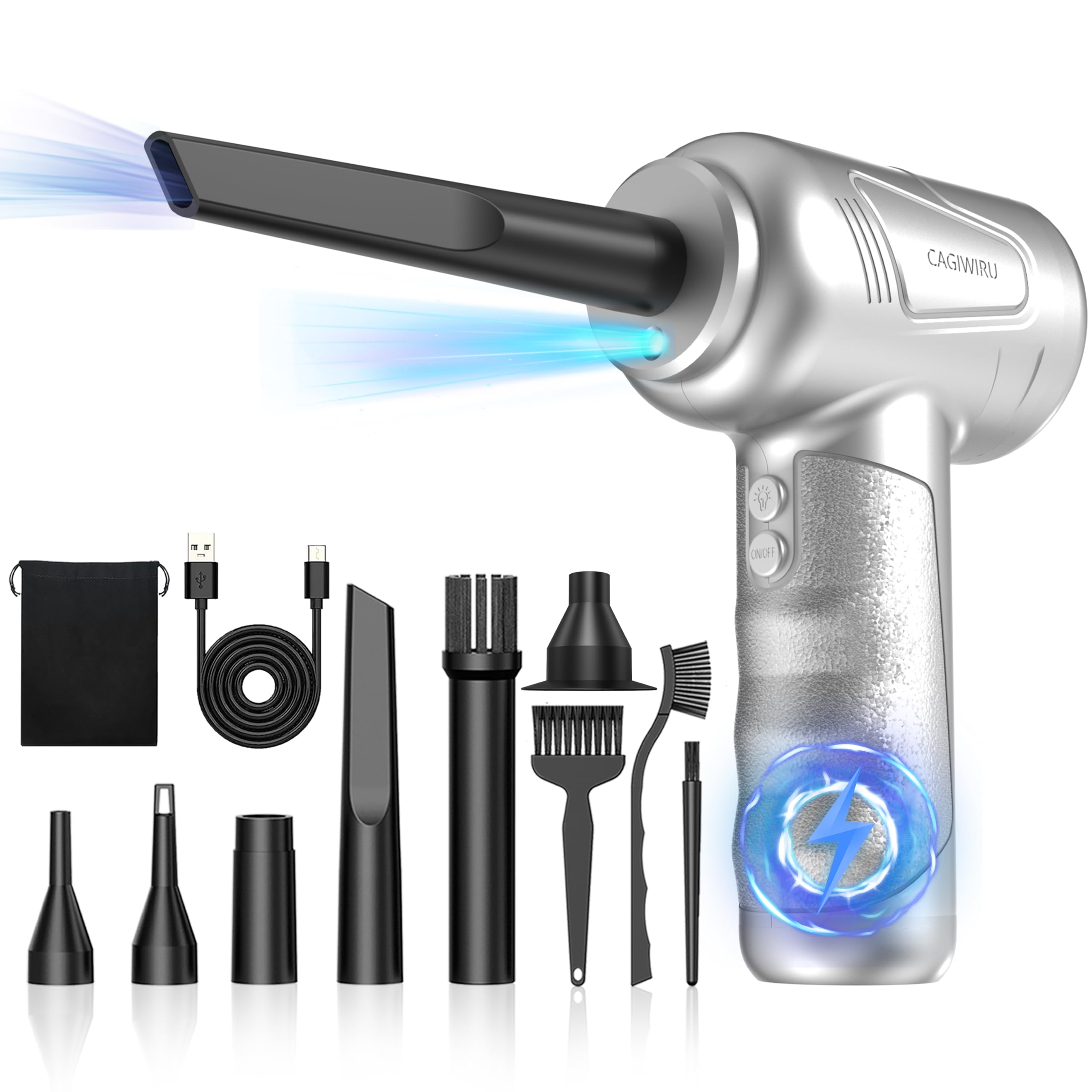 Cordless Electric Air Duster 4.0 - 3 Speed Rechargeable Air Blower for Keyboard, PC & Car Cleaning | LED Light Air Cleaning Kit | No Canned Air Dusters | Perfect for Electronics, Office & Home Use