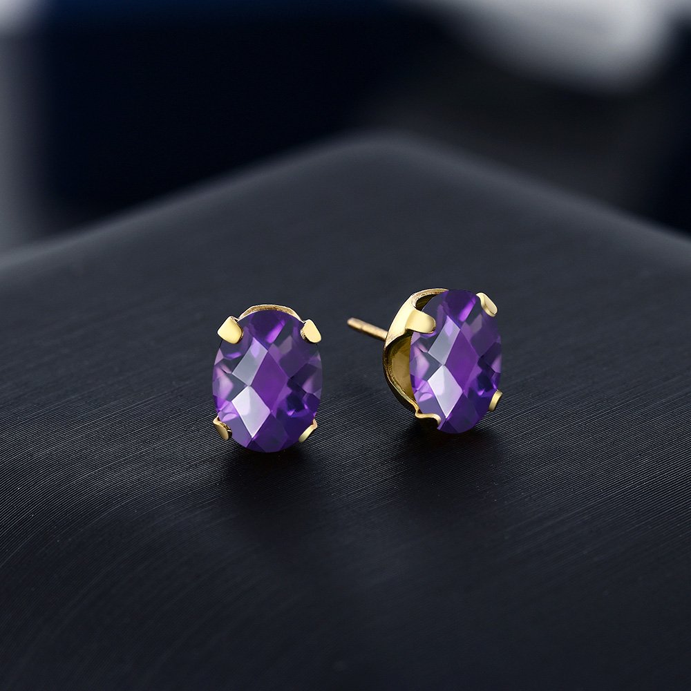 2.00 Ct Natural Checkerboard Cut Purple Amethyst 18K Gold Plated Sterling Silver Stud Earrings for Women & Men | Elegant Jewelry Gift for Birthday, Anniversary & Special Occasions