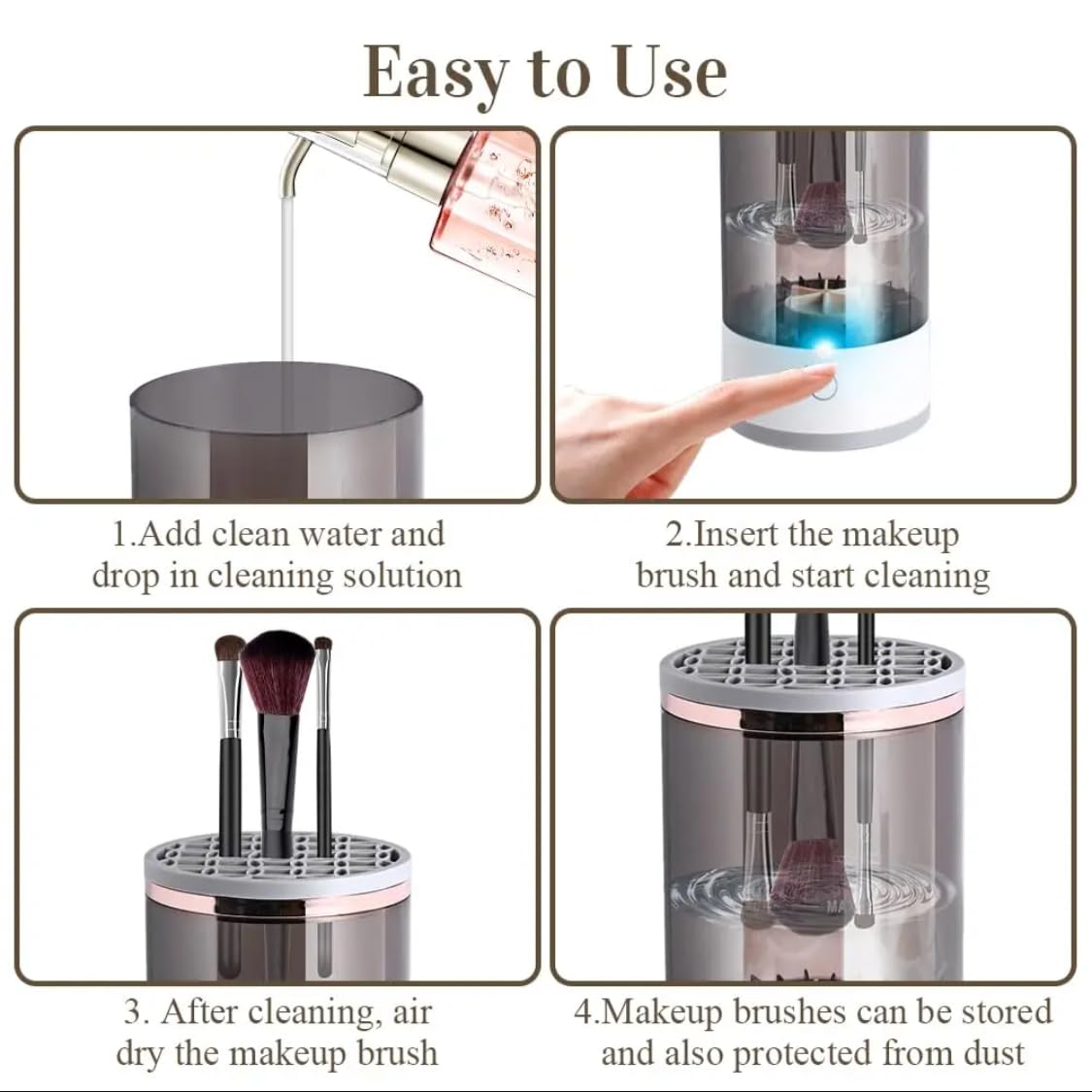 Electric Makeup Brush Cleaner 7000rpm - Automatic Cosmetic Brush Washer with High Speed Spinner | Portable & Quick Cleaning for Foundation, Eyeshadow & Blush Brushes | Perfect for Home & Travel Makeup Kits