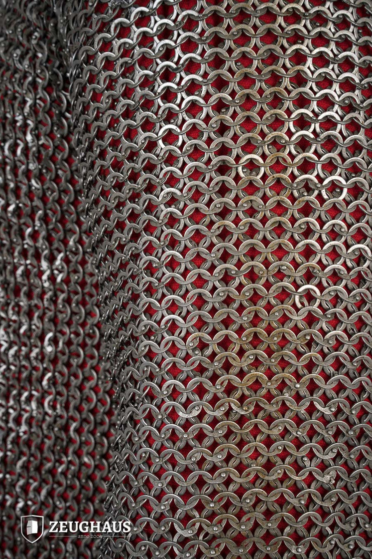 Flat Ring Riveted Chainmail Haubergeon - 9mm Oiled Steel Medieval Armor (B Stock) - Perfect for LARP, Cosplay & Historical Reenactments