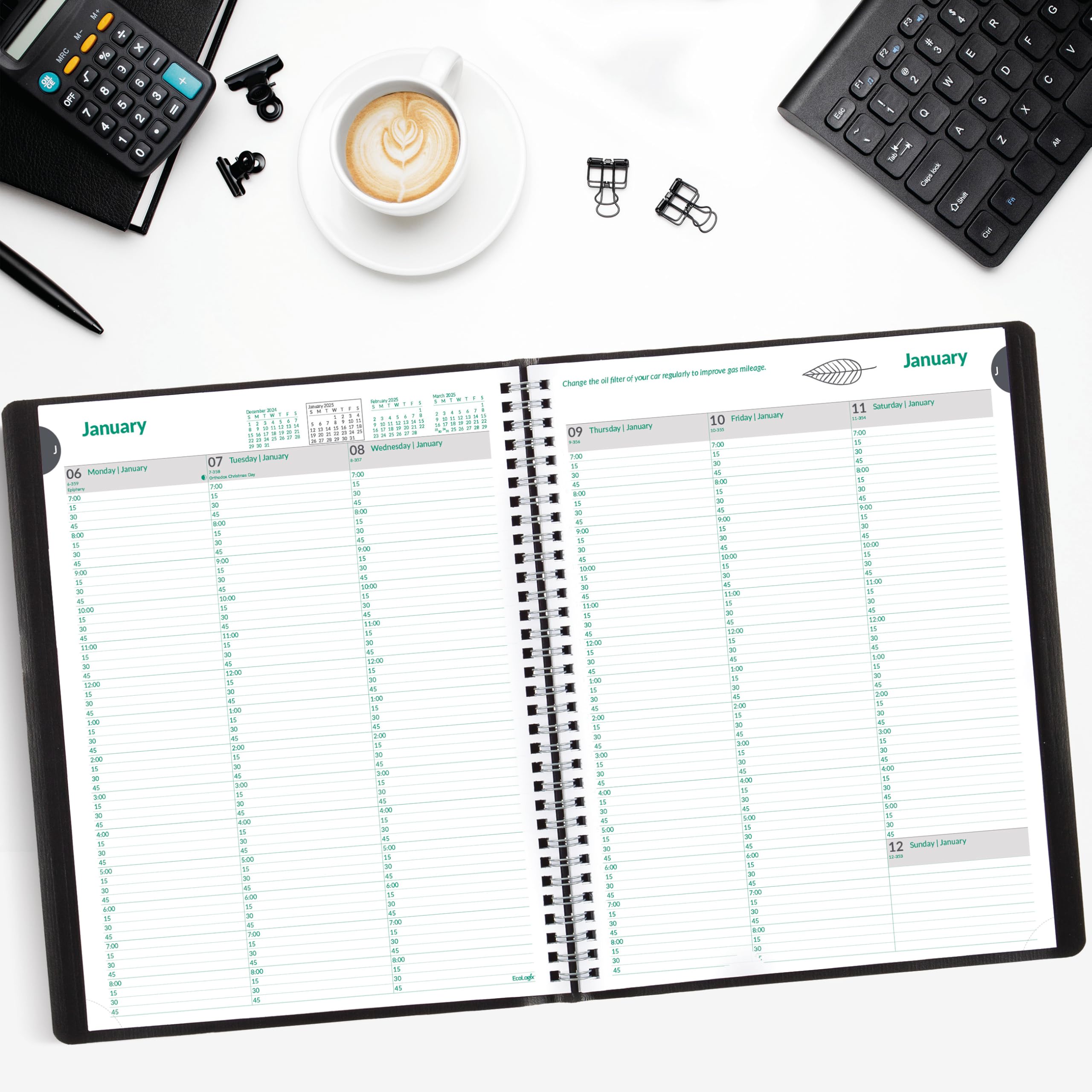 Brownline® 2025 EcoLogix® Weekly Planner - 12 Month Appointment Book (January-December) with Twin-Wire Binding, 11