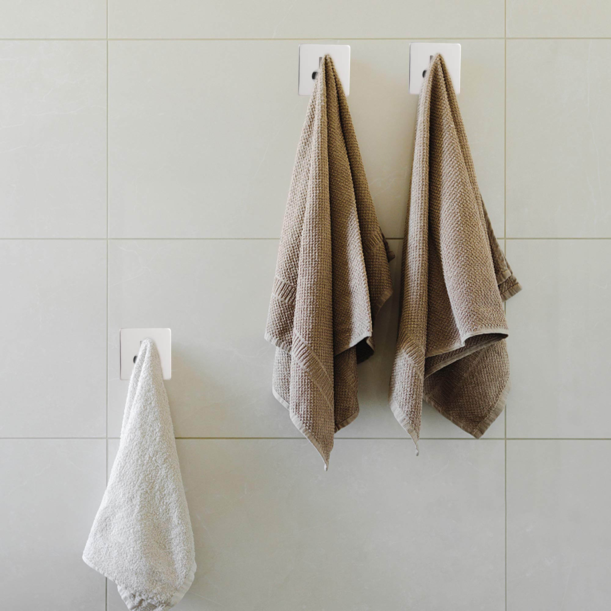 Bylion 4 Pack Silver Adhesive Wall Hooks - Stainless Steel 304 Bathroom Towel Hooks - Heavy Duty Waterproof Hooks for Robes, Towels & Clothes - Perfect for Bathroom, Kitchen, Bedroom & Dorm Organization