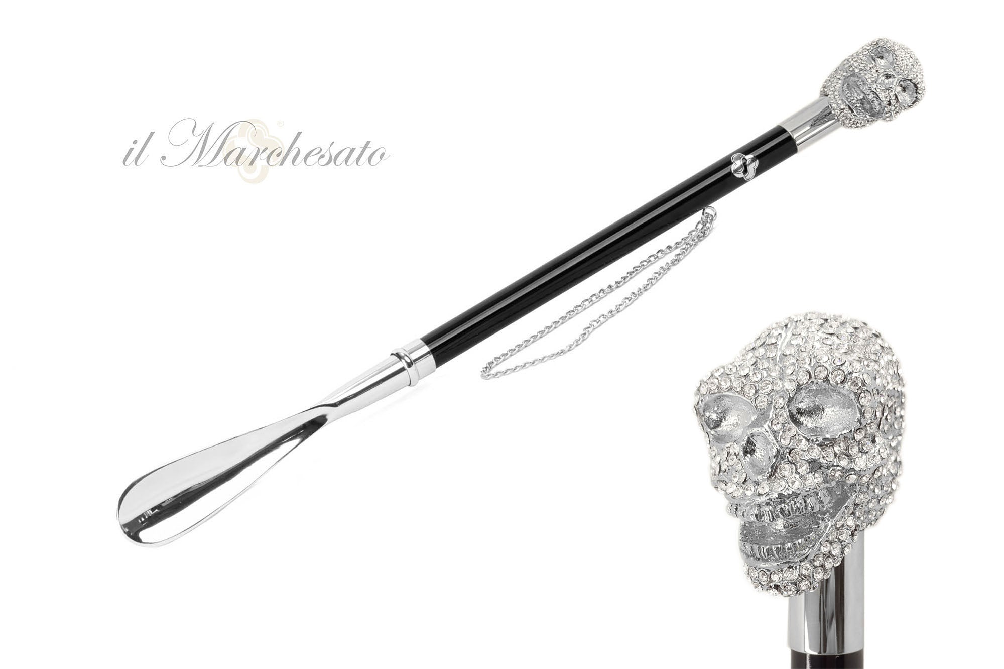 Premium Silver Plated Luxury Shoehorn with Skull & Crystal Design - Perfect for Gifts, Shoe Care, and Fashion Accessories