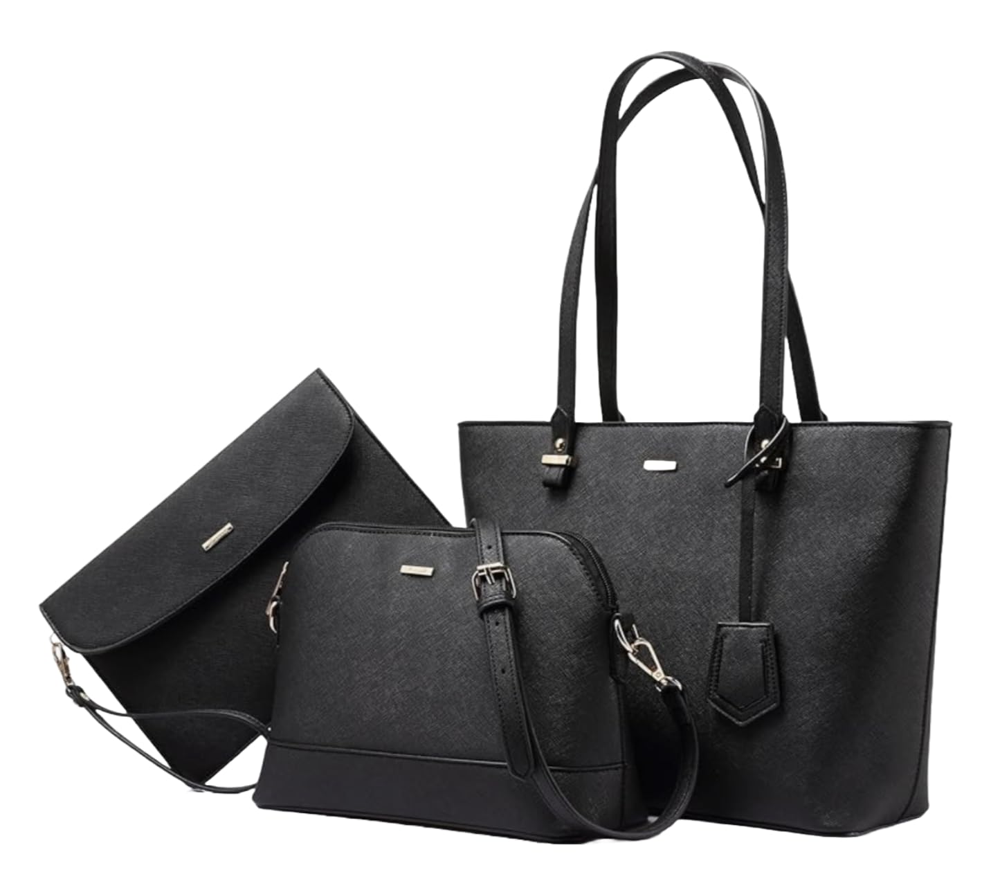 Premium Synthetic Leather Shoulder Bag, Crossbody Bag & Wristlet Wallet Set (3-Piece, Pure Black) - Stylish Zipper Bags for Women, Work, Travel & Everyday Use