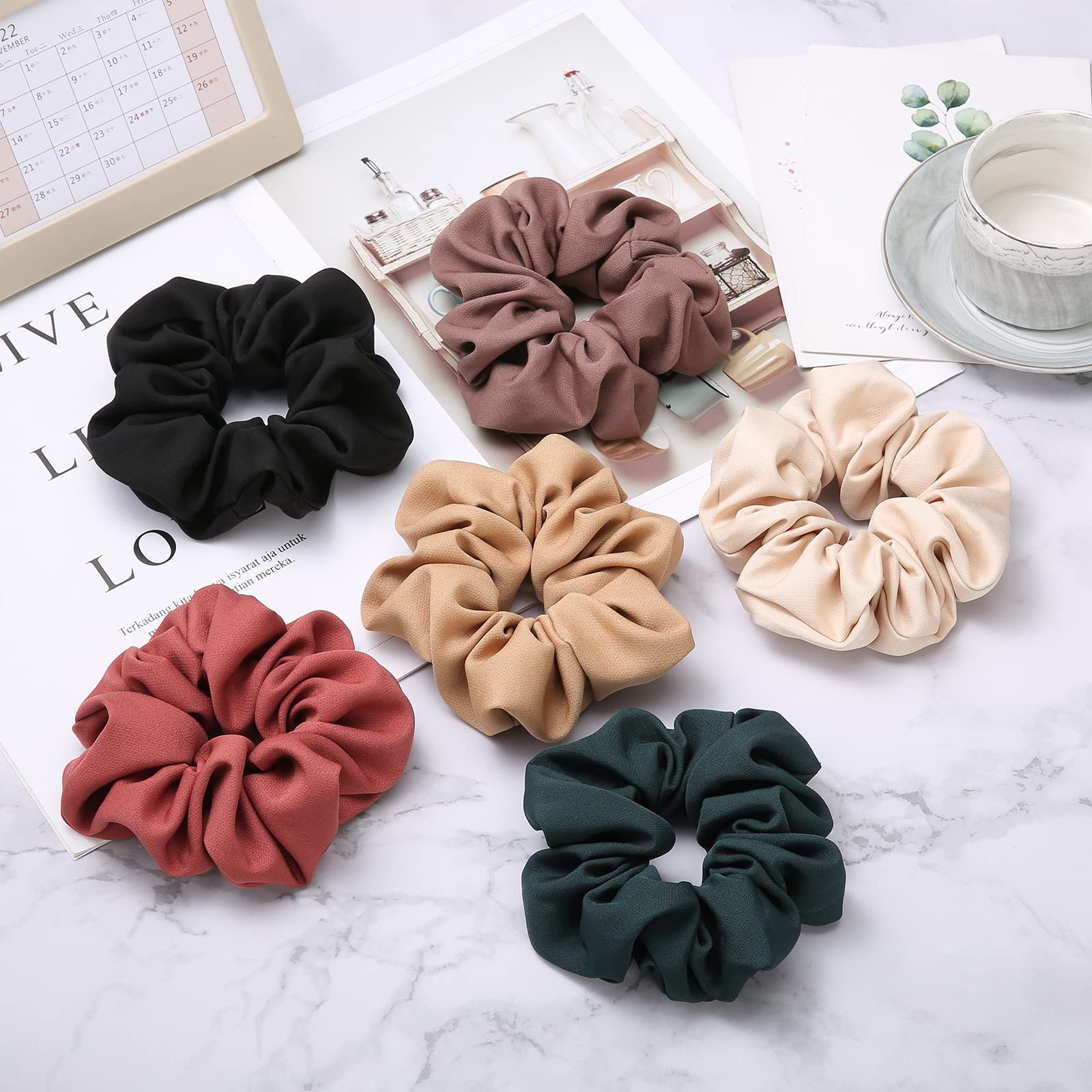 6 Pack Silk Hair Ties Scrunchies Set - Soft Gentle Hair Accessories for Women & Girls - Perfect for Everyday Use, Workouts, and Special Occasions