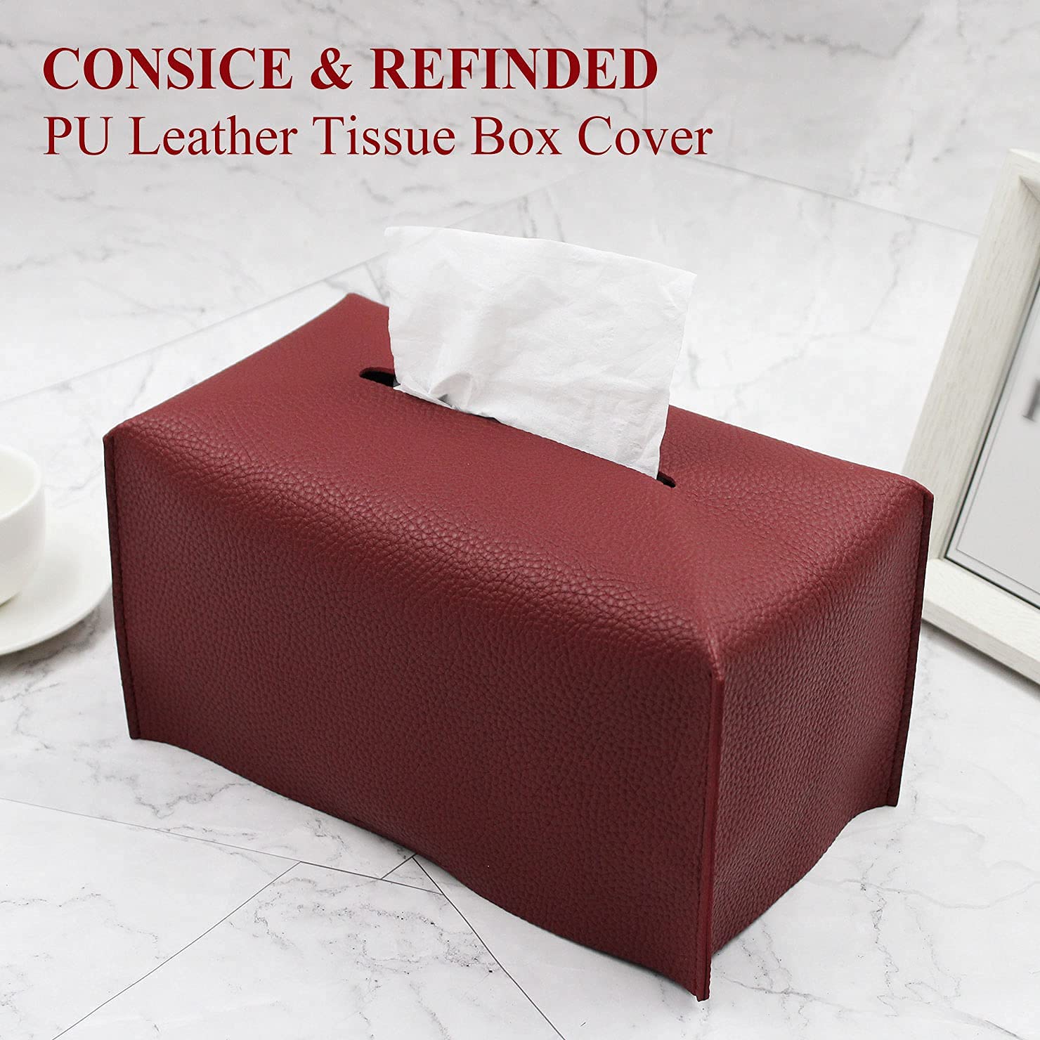 Livelab Modern PU Leather Tissue Box Cover - Decorative Rectangular Tissue Box Holder for Home & Office - Vanity Countertop, Nightstand, Living Room, Car & Desk Organizer (9.5x5x5 Inches, Wine Red) - Perfect for Home Decor, Office Accessories & Car Interior Organization
